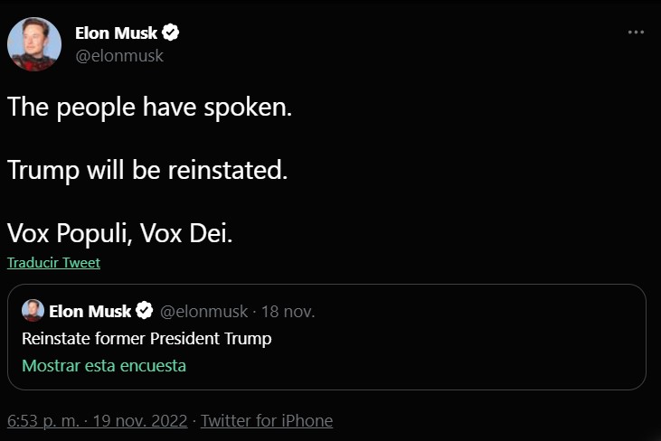 Hasta AMLO votó: Elon Musk anuncia el regreso de Trump a Twitter tras encuesta