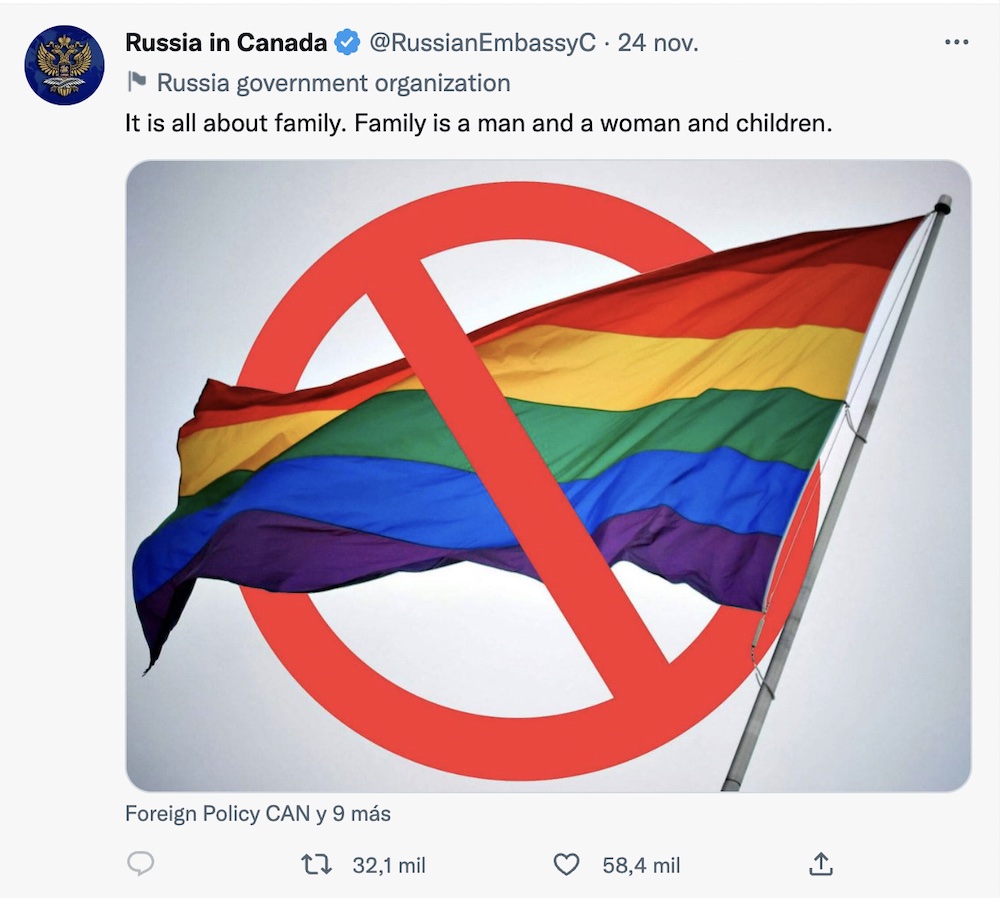 Los mensajes de odio LGBT+ de la Embajada de Rusia en Canadá
