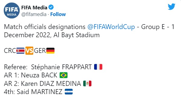 Stéphanie Frappart será la primera árbitra en pitar en un Mundial en Qatar 2022