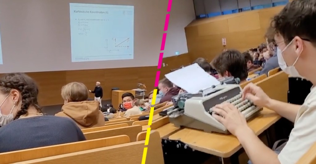 Qué vintage: Maestro prohibe las computadoras en su clase y un joven llega con una máquina de escribir