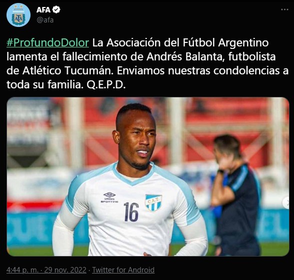 Andrés Balanta: Futbolista muere tras desplomarse en entrenamiento