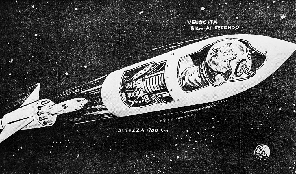 Un dibujo para un periódico italiano de la misión Sputnik II
