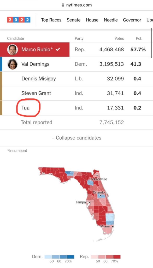 Votaciones por el senado de Florida con Tua Tagovailoa