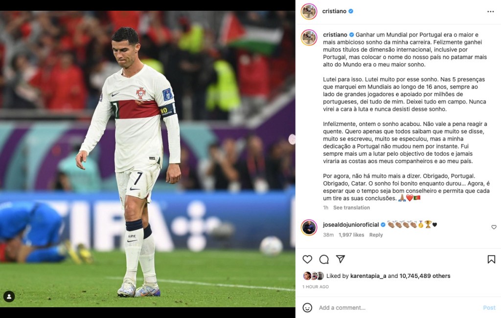 Las emotivas palabras con las que Cristiano Ronaldo se despidió de los Mundiales