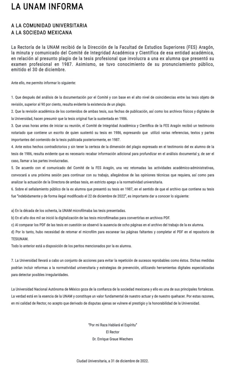 "Resulta evidente la existencia de un plagio": La postura de la UNAM ante las pruebas de Yasmín Esquivel