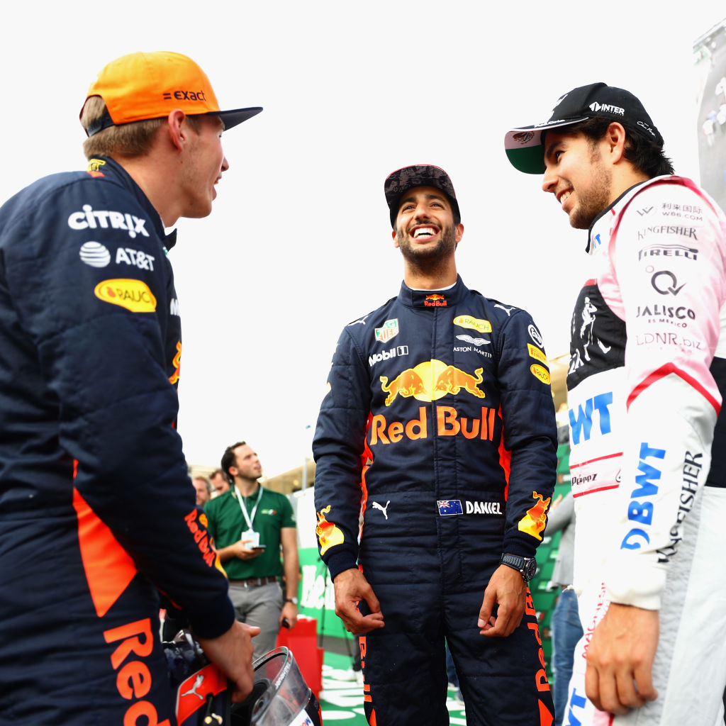 Checo Pérez, Ricciardo y Verstappen F1