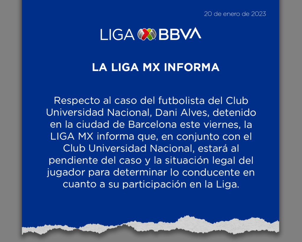 La postura de la Liga MX (¿y Pumas?) sobre Dani Alves y su detención por agresión sexual