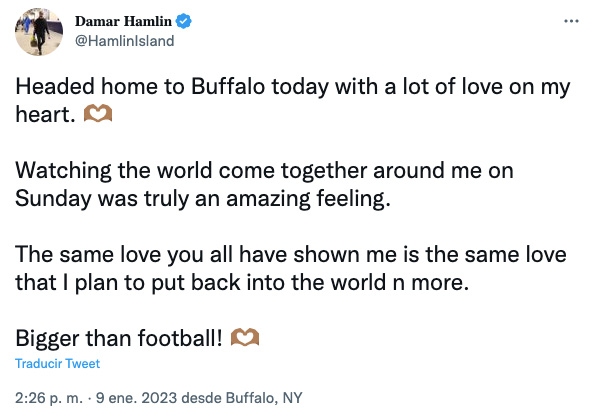 ¡Excelentes noticias para Bills y la NFL! Damar Hamlin regresa a casa tras una semana hospitalizado
