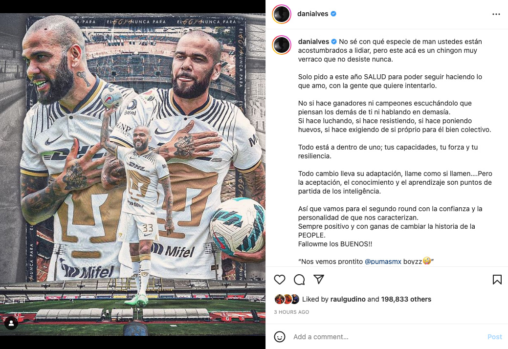 Dani Alves mensaje Año Nuevo