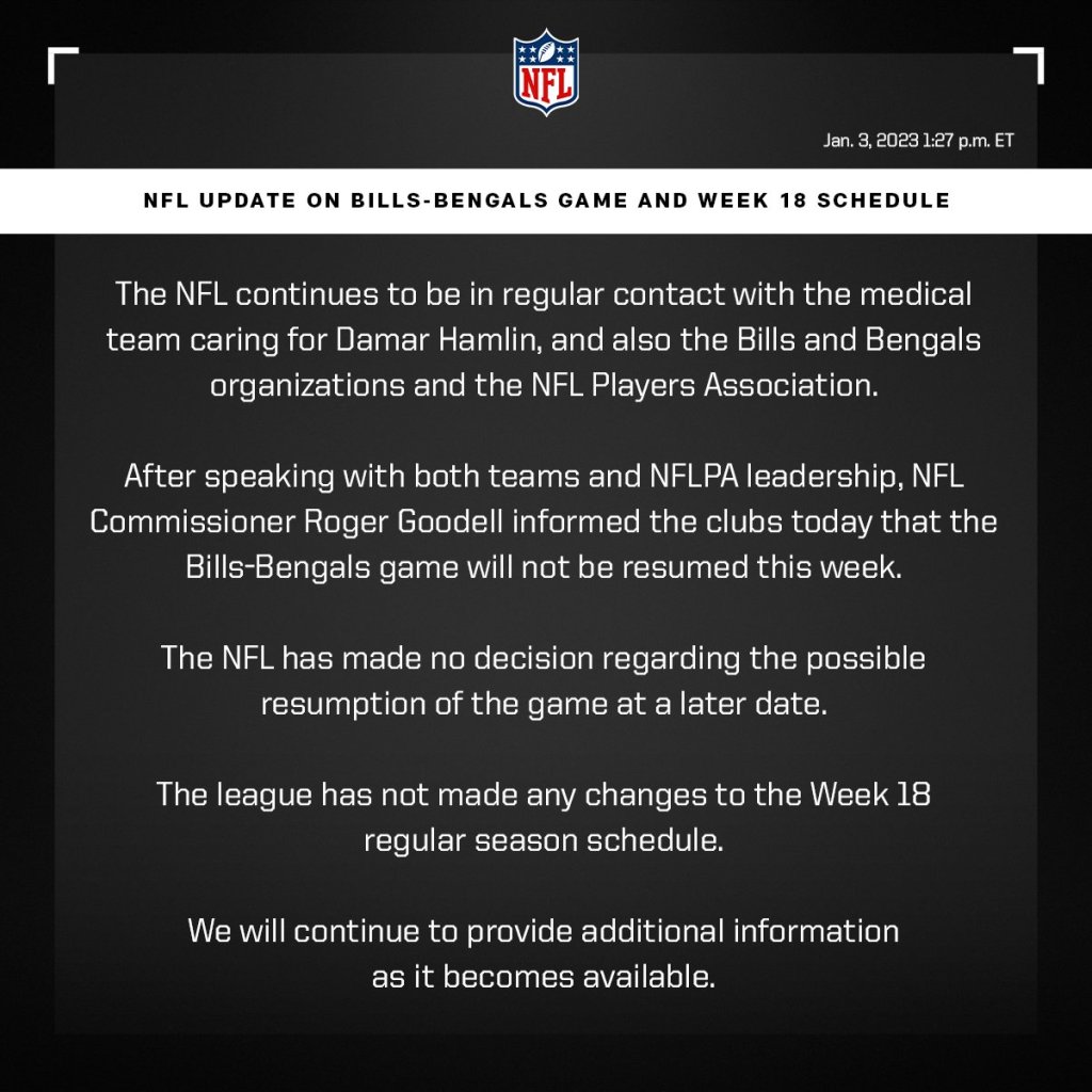 ¿Qué pasará con el Bengals vs Bills y la actividad de la NFL tras el choque de Damar Hamlin?