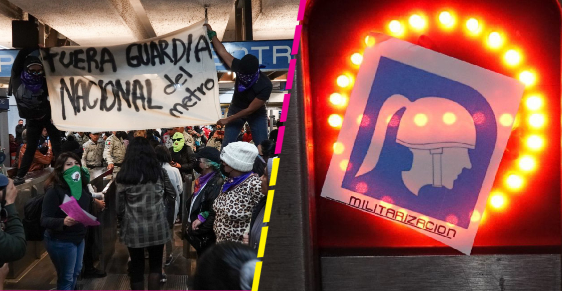 Mujeres protestan en Bellas Artes contra la presencia de la Guardia Nacional en el Metro