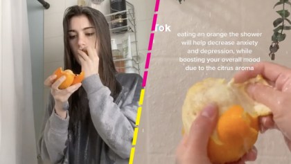 En TikTok hay un trend sobre comer naranjas en la regadera (y no es broma)