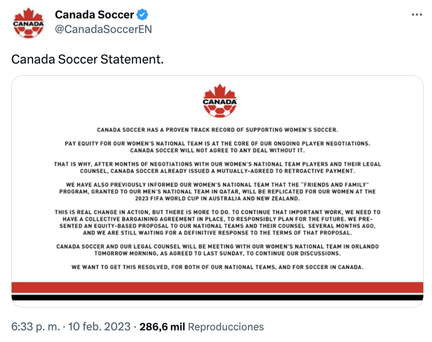 Canada Soccer comunicado presupuestos