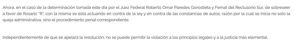 Fragmento de un comunicado de la FGR sobre Rosario Robles