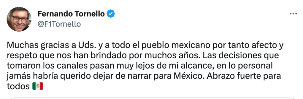 Fernando Tornello confirma salida de México f1