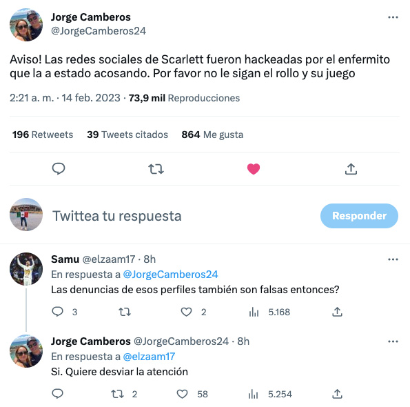 Jorge Camberos confirma hackeo en las cuentas de su hija Scarlett