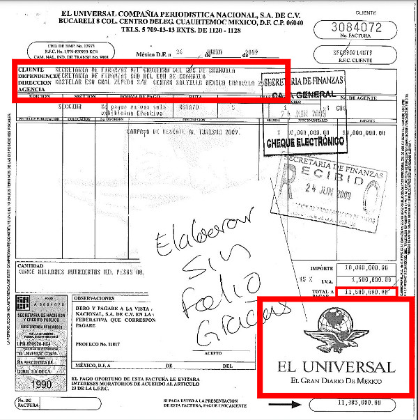 Extesorero de Coahuila presentó pruebas del soborno por 25 millones que García Luna dio a 'El Universal'