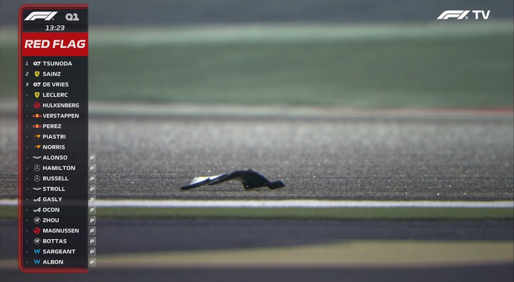 Restos del auto de Charles Leclerc que cayeron en la quali del GP de Baréin