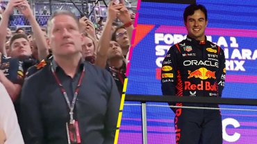 La emoción de Checo durante el himno de México y la molestia del papá de Verstappen