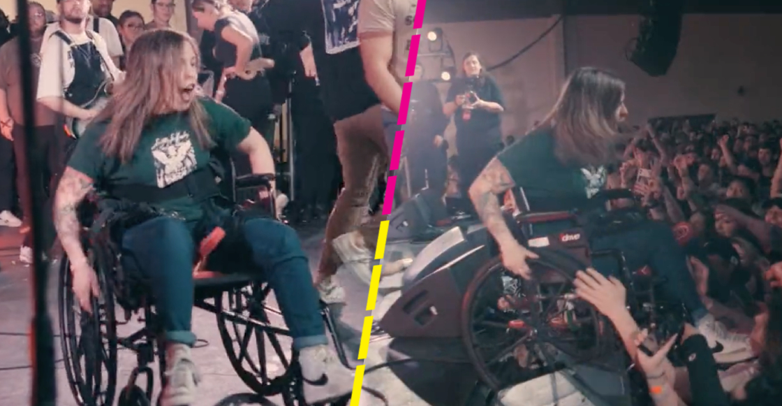 fan silla de ruedas se lanza al público en conciero