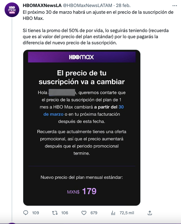 HBO Max aumento precio México