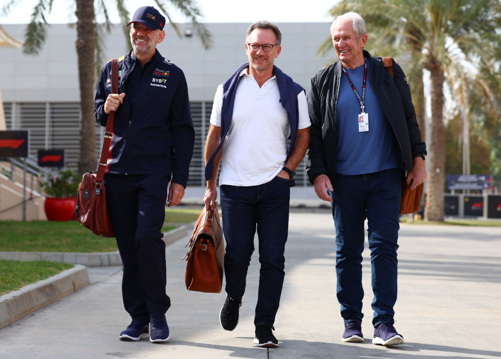 Adrian Newey, Christian Horner y Helmut Marko en Baréin
