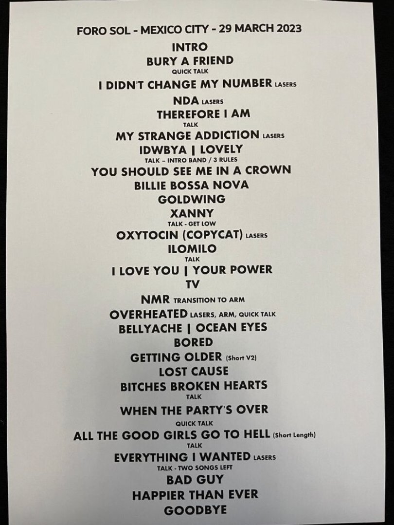 Billie Eilish 2025 Setlist Australia