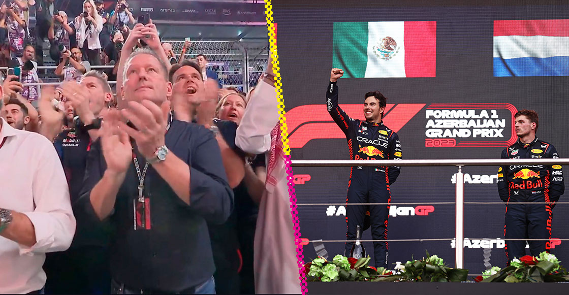 La emoción de Checo Pérez (y la cara del papá de Verstappen) durante el himno de México en el GP de Azerbaiyán