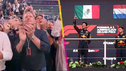 La emoción de Checo Pérez (y la cara del papá de Verstappen) durante el himno de México en el GP de Azerbaiyán