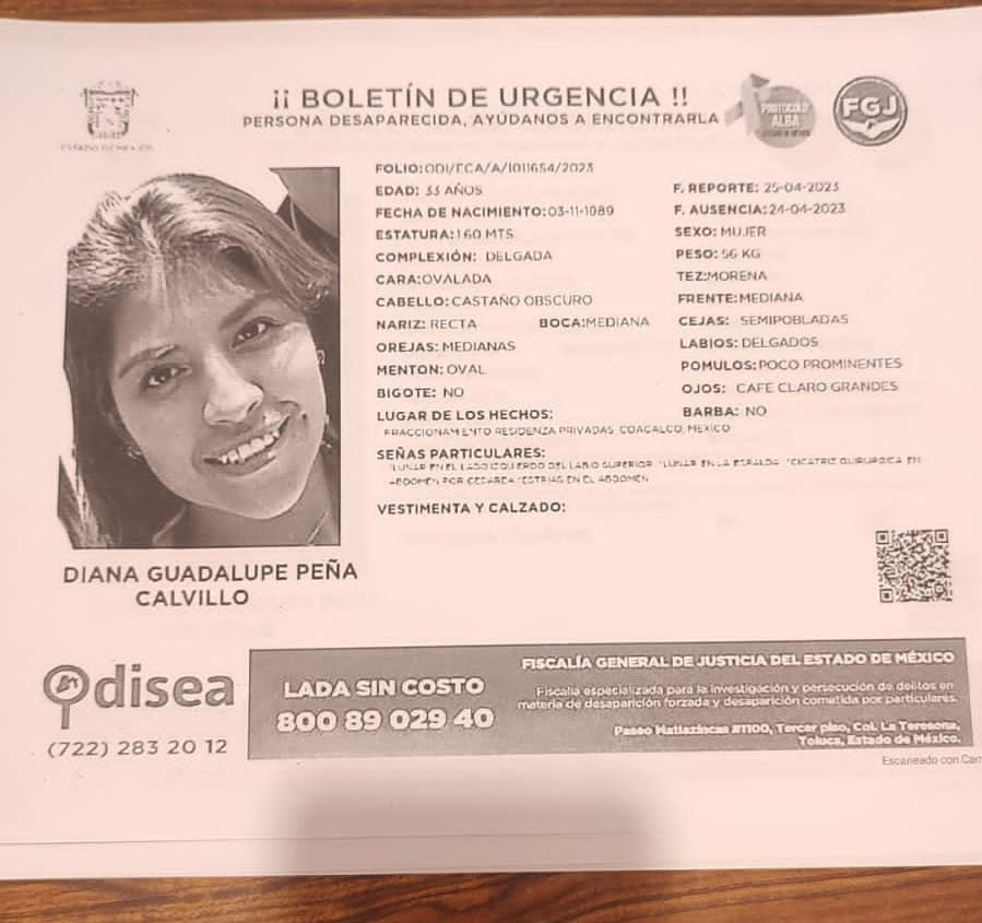 Encuentran en Cuernavaca a Diana Peña, mujer que desapareció al ir de Coacalco a CDMX