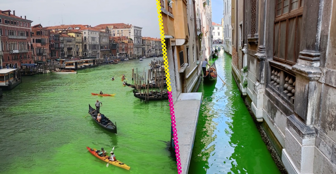 ¡Oh no! El agua del Gran Canal de Venecia se pintó de verde