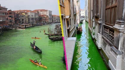 ¡Oh no! El agua del Gran Canal de Venecia se pintó de verde