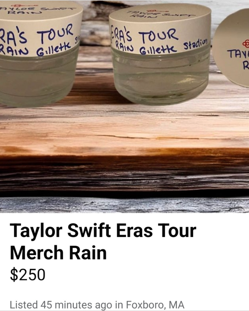 Fan vende botellas agua de lluvia del concierto de Taylor Swift