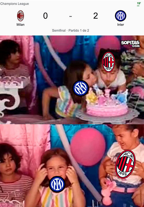 Meme del Inter y Milan en Champions League