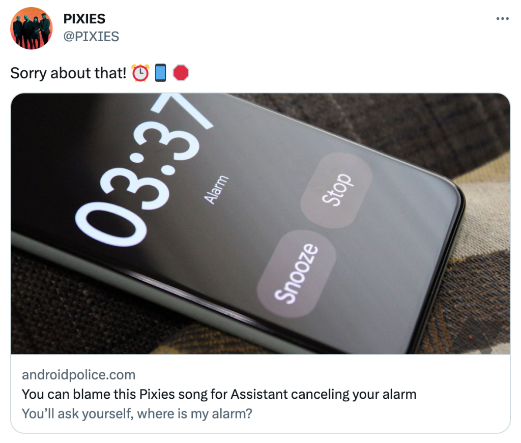 "Where Is My Mind?" de Pixies está desactivando las alarmas del asistente de Google