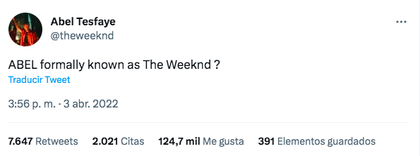 Tuit de The Weeknd 
