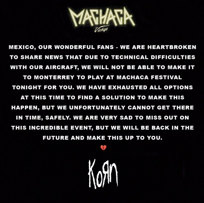 "Descortés e irrespetuoso": El Festival Machaca señala a Korn por cancelar su show este año 