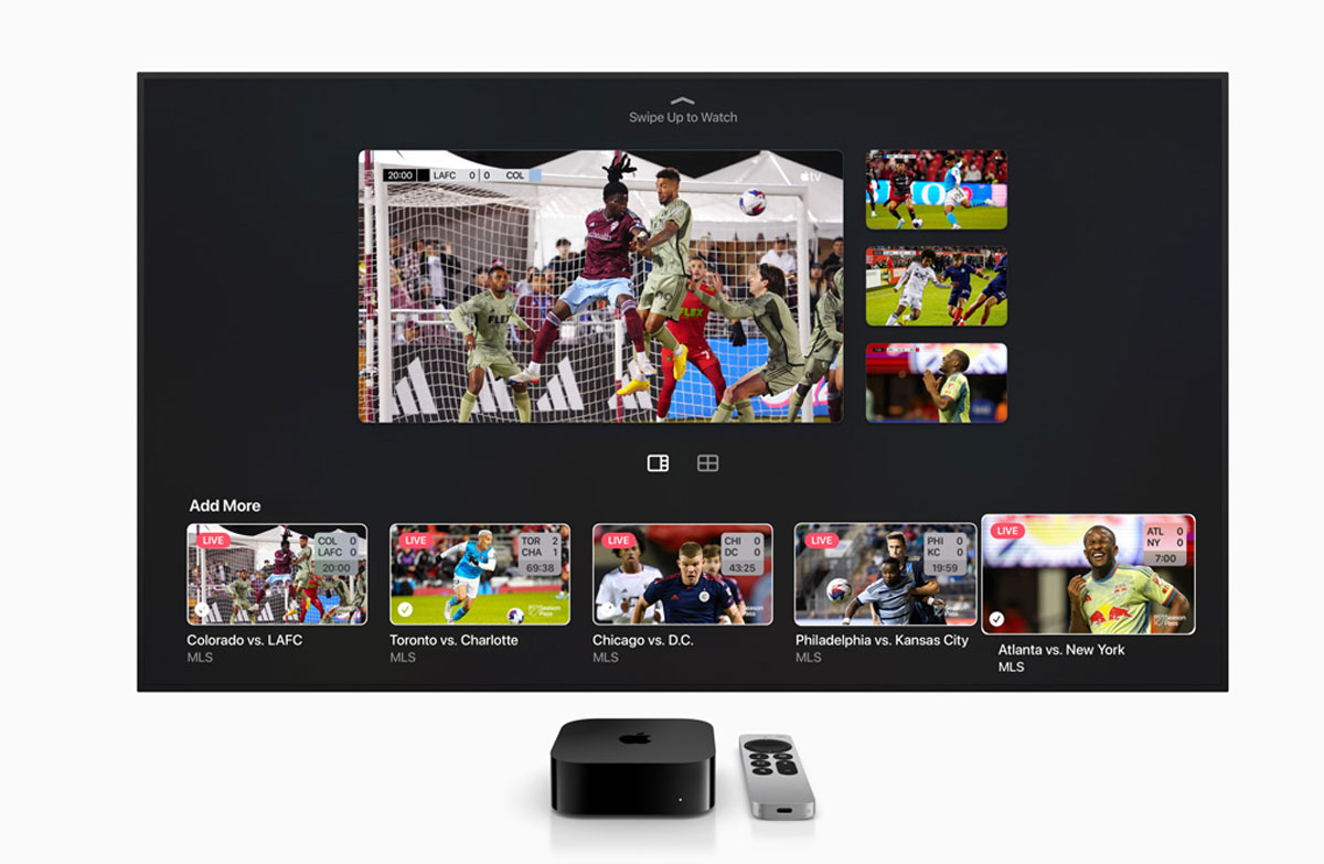 Pantalla de la función Multivew del Apple TV con el Season Pass de la MLS