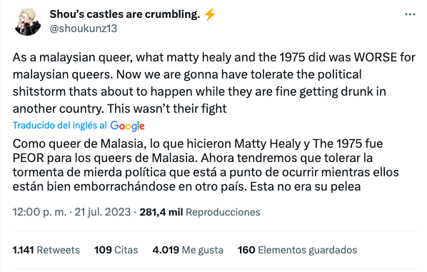 La razón por la que el gobierno de Malasia baneó a Matty Healy y a the 1975