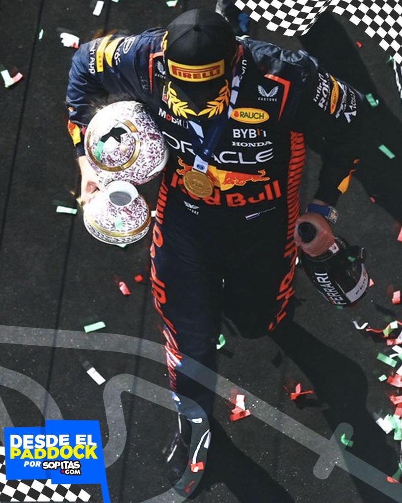 Verstappen se marchó del podio con el trofeo roto