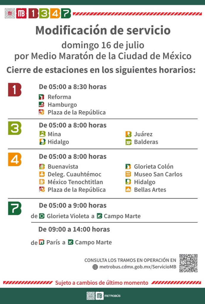 Metro y Metrobús tendrán modificaciones por el Medio Maratón de CDMX