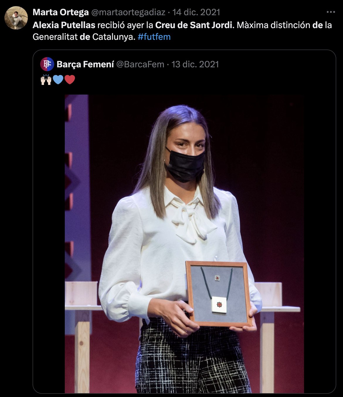 Alexia Putellas con la Creu de Sant Jordi
