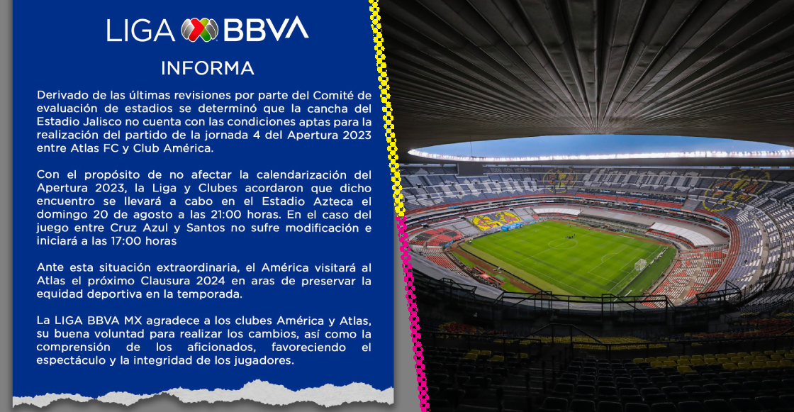 América vs Atlas y Cruz Azul vs Santos se jugarán el mismo día en el Estadio Azteca