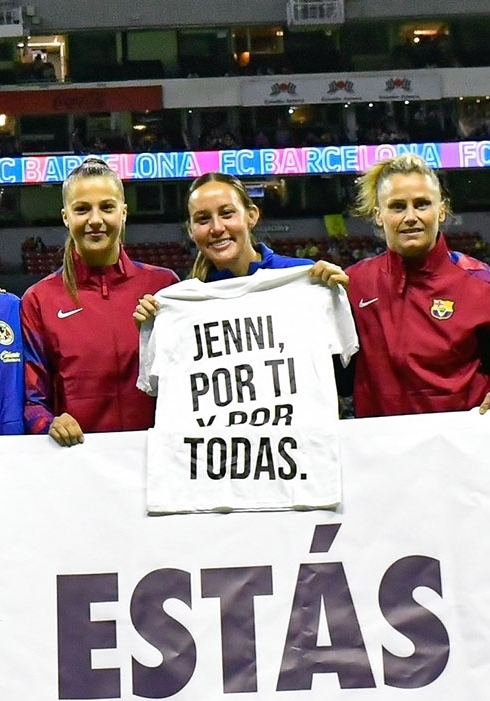 Jugadoras del Barcelona llevaron una playera con un mensaje a Jenni Hermoso