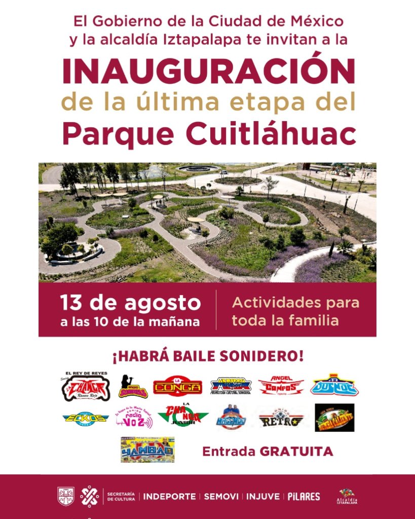 Mapa y horarios para visitar el nuevo Parque Cuitláhuac en Iztapalapa