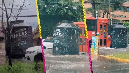 Captan enorme tinaco "circulando" en la calle tras fuertes lluvias en Guadalajara