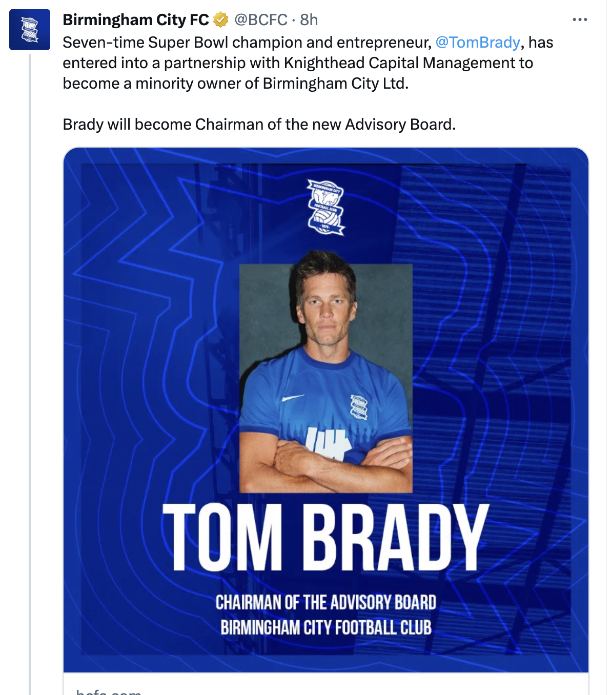 What will be Tom Brady's role as minority owner of Birmingham City?