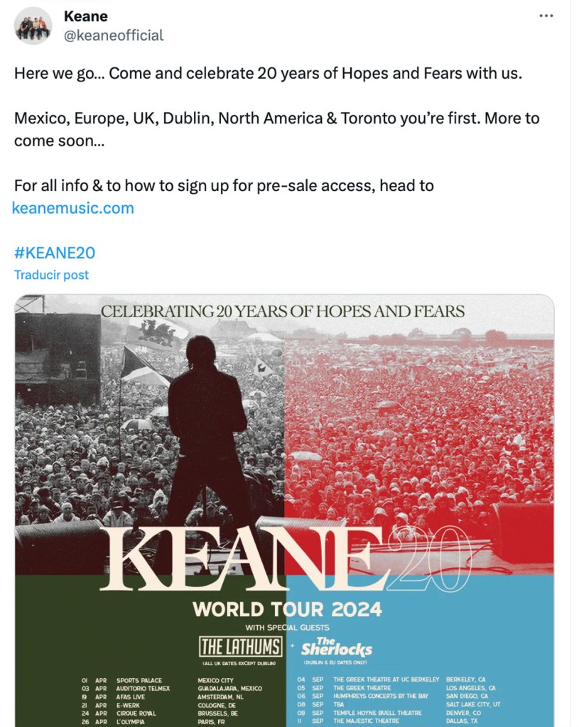 Keane tocará en el Palacio de los Deportes y Auditorio Telmex