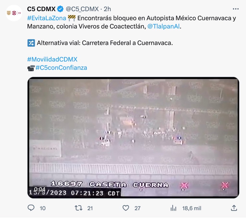 Bloquean la autopista México-Cuernavaca en pleno puente del 15 de septiembre