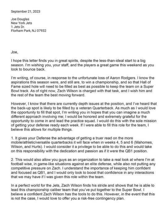 La carta que Colin Kaepernick le mandó a los Jets en busca de una oportunidad